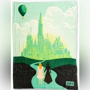 2! LOT OF 2 NWT WICKED movie plush throw blanket Elphaba and Glinda Wizard of Oz